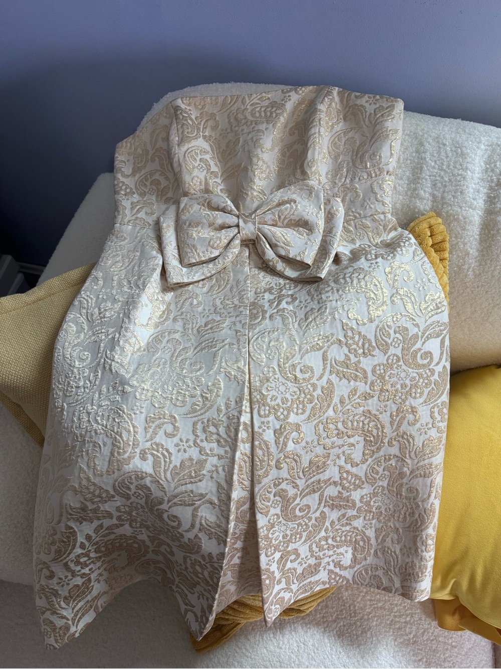 Lilly Pulitzer Ivory and Gold Floral Strapless Dress
